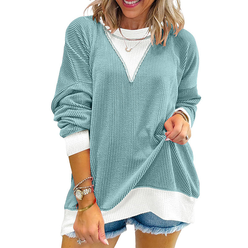 Women's Color Block Pullover - Casual Crewneck Long Sleeve Sweatshirt, Cute Loose Fit Top