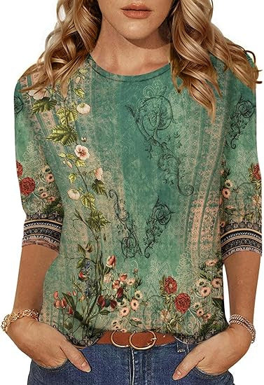 Women's Three-quarter Sleeve T-shirt Top