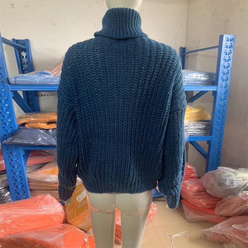 Women's Cable Knit Turtleneck Sweater, Classic Long Sleeve Winter Knitwear For Casual And Formal Wear