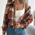 Womens Button Down Shirts Jacket Long Sleeve Plaid Shackets Business Casual Blouse Top