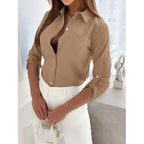 Womens Button Down Shirts V Neck Rolled Up Long Sleeve Tops Elegant Dressy Blouses Business Casual Outfits