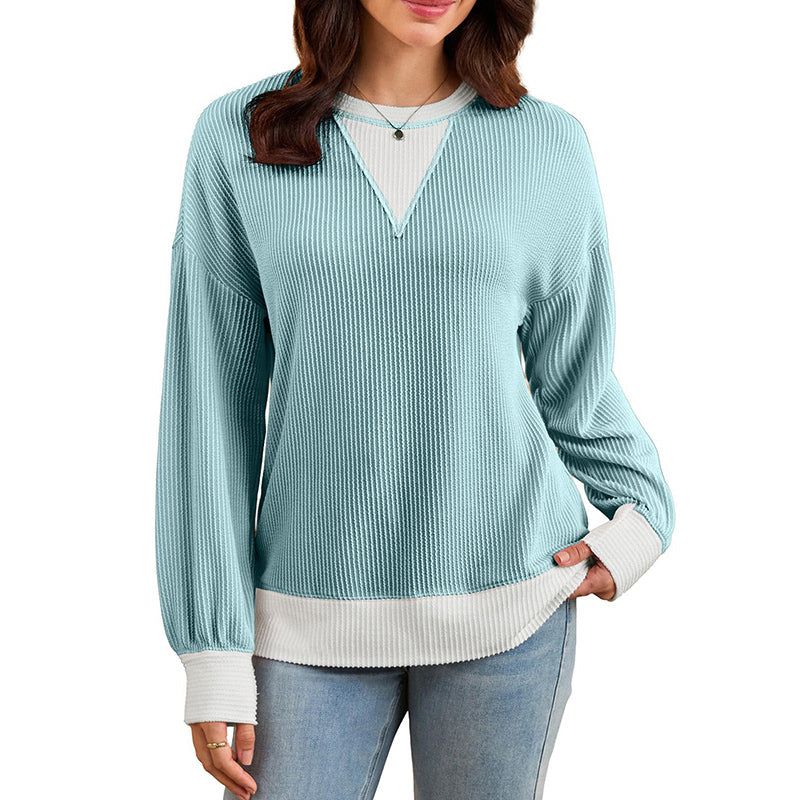 Women's Color Block Pullover - Casual Crewneck Long Sleeve Sweatshirt, Cute Loose Fit Top