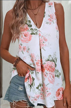 Floral Print V Neck Tank Top, Elegant Sleeveless Top For Spring & Summer, Women's Clothing