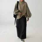 Women's Loose Long Sleeve Turtleneck Sweater Solid Color Soft Ribbed Knit Pullover For Spring Fall Layering