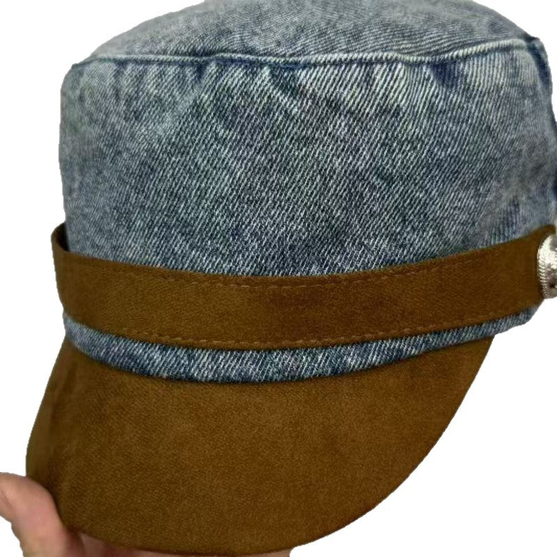 Japanese-style Retro Flat-top Cap Denim Women's Spring And Autumn Color Matching Flat Top