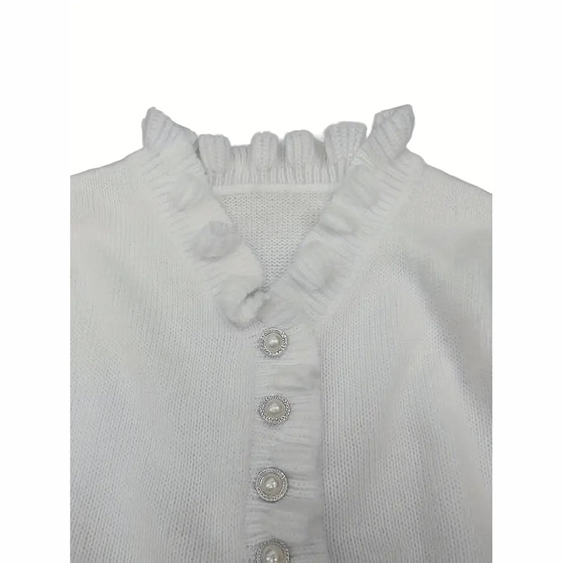 Women's Long Sleeve Ruffle Sweaters V Neck Lightweight Knitted Pullover Sweater Tops