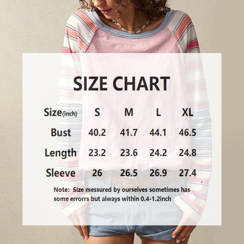 Women's Striped Long Sleeve Top Round Neck Pullover With Unique Patchwork Design For Spring&Fall