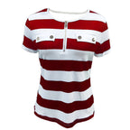 Women's Color Block Short Sleeve T-Shirt Striped Zipper Front Top Casual Summer Blouse Tee