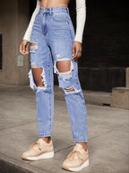 2025 Women's New Jeans, High Waist Piercing, Straight Fit, Casual Street Style, Fashionable And Versatile, Women's Wear