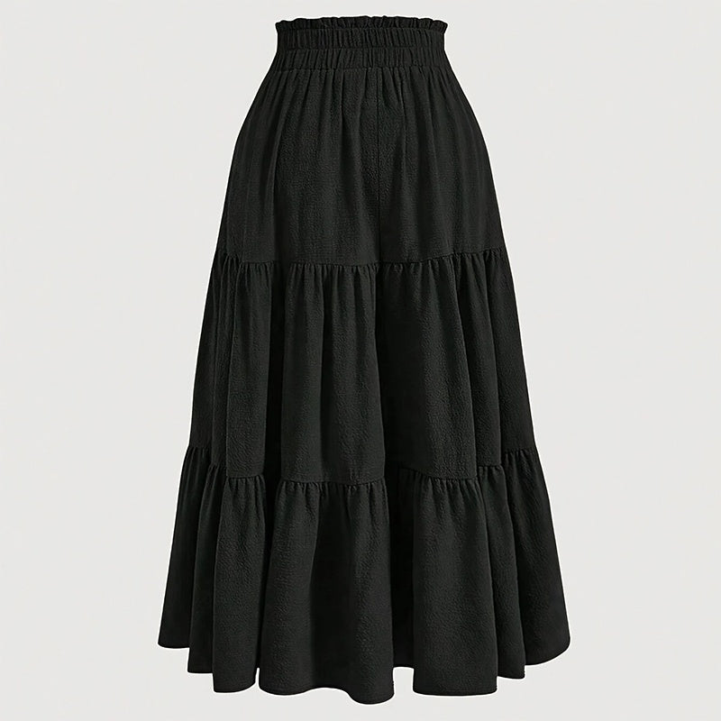 Women's Solid Color High-Waist Knot Detail Flowy Pleated Midi Skirt - Elegant A-Line Skirt For Spring Summer