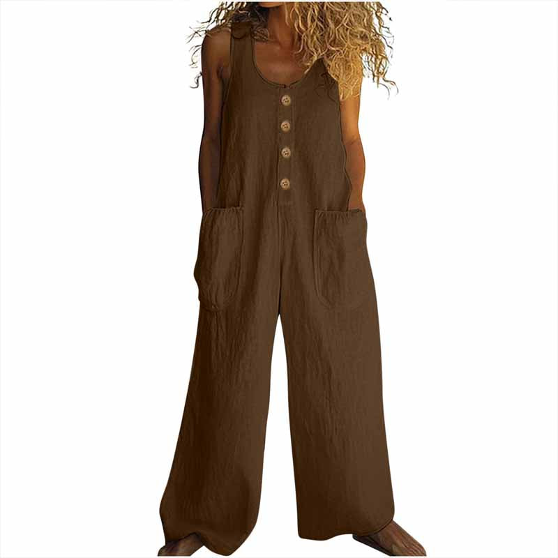 Women's Elegant Wide-Leg Jumpsuit - Button Front Formal & Casual Romper, Lightweight Wear