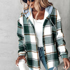 Plaid Hooded Jacket Fashion Casual Button Pocket Coat Autumn And Winter Women's Clothing