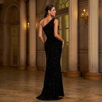 One-shoulder Slant Collar Sequined Slim-fit Sheath Banquet Split Evening Dress