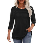 Women's 3-Pack 3 4 Sleeve Tunic Tops, Round Neck Pleated Blouse, Dressy Casual Shirts For Spring Summer Fall