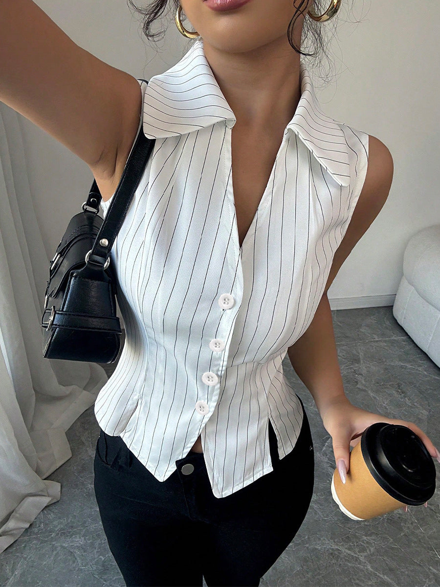 Summer European And American Temperament Striped Sleeveless Shirt