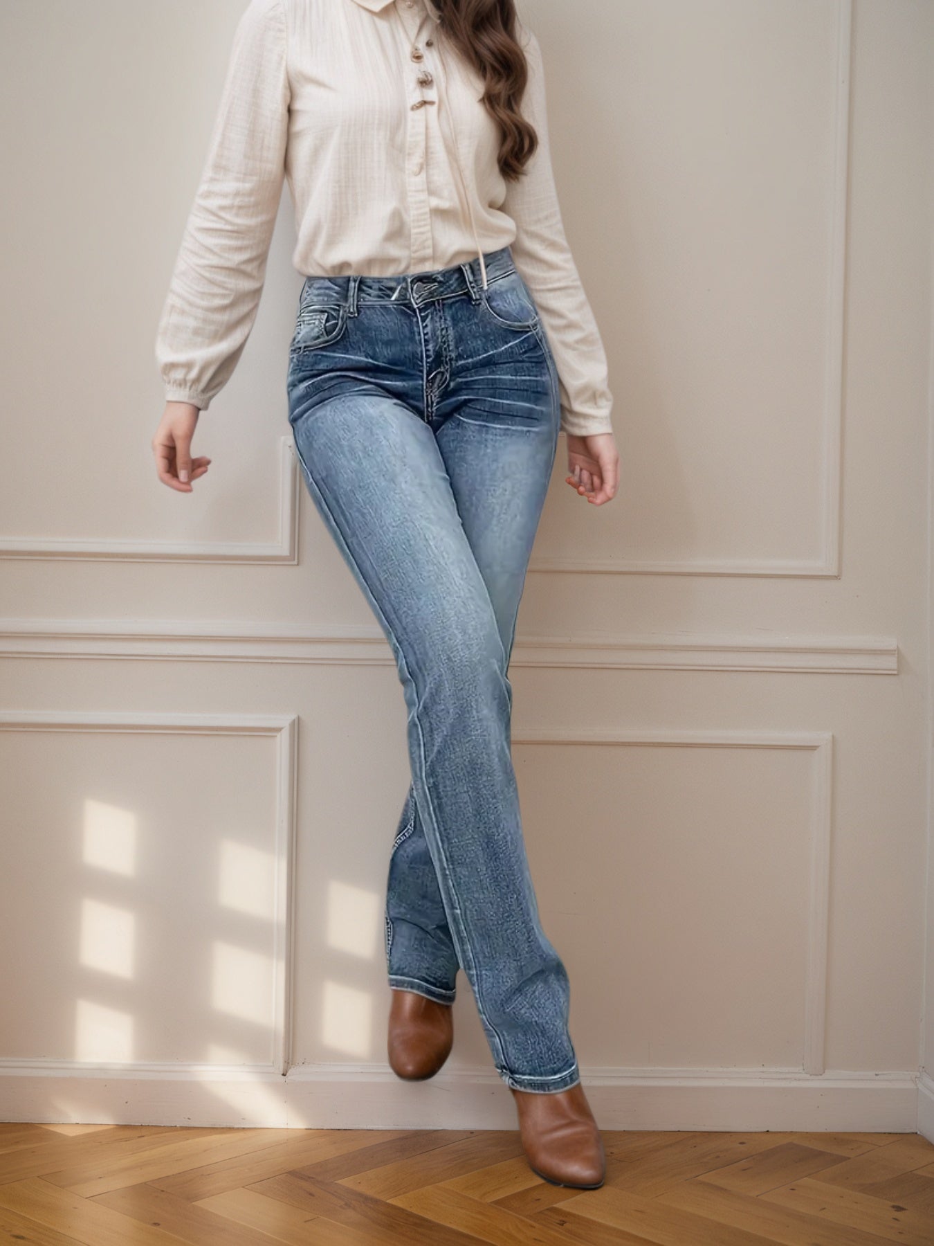Women's Straight Leg Jeans Are Comfortable And Not Tight, Perfectly Fitting The Body, High-quality Classic Denim Blue, Versatile And Fashionable