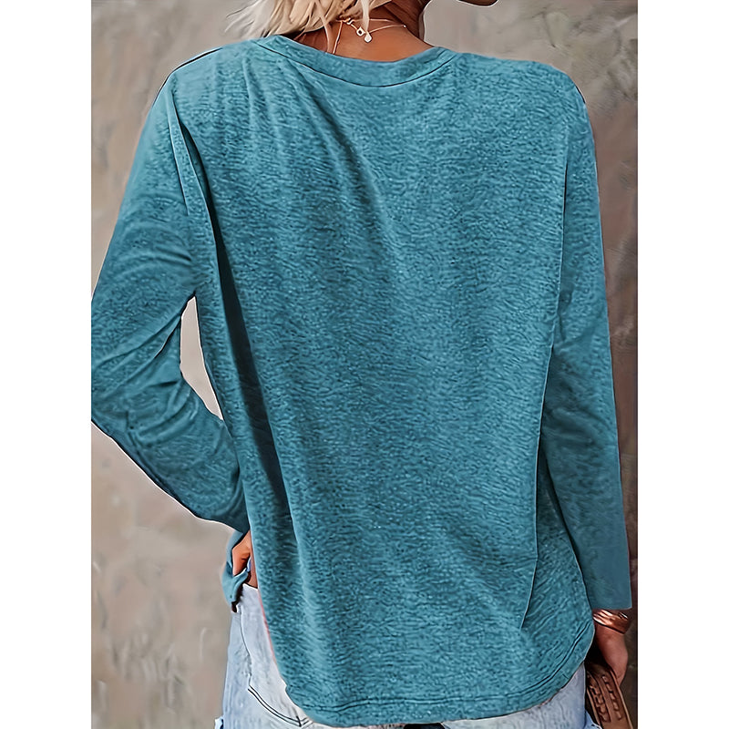 Women's Dragonfly Print Crew Neck T-Shirt, Casual Long Sleeve Top For Spring & Fall