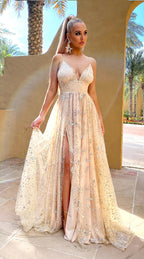 Deep V Sling Dress Slit Iron Dress