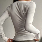 Women's Button-Front Ribbed Knit Top Round Neck Long Sleeve Fitted Sweater For Spring And Fall