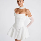 French Solid Color Tube Top Dress With Sleeves