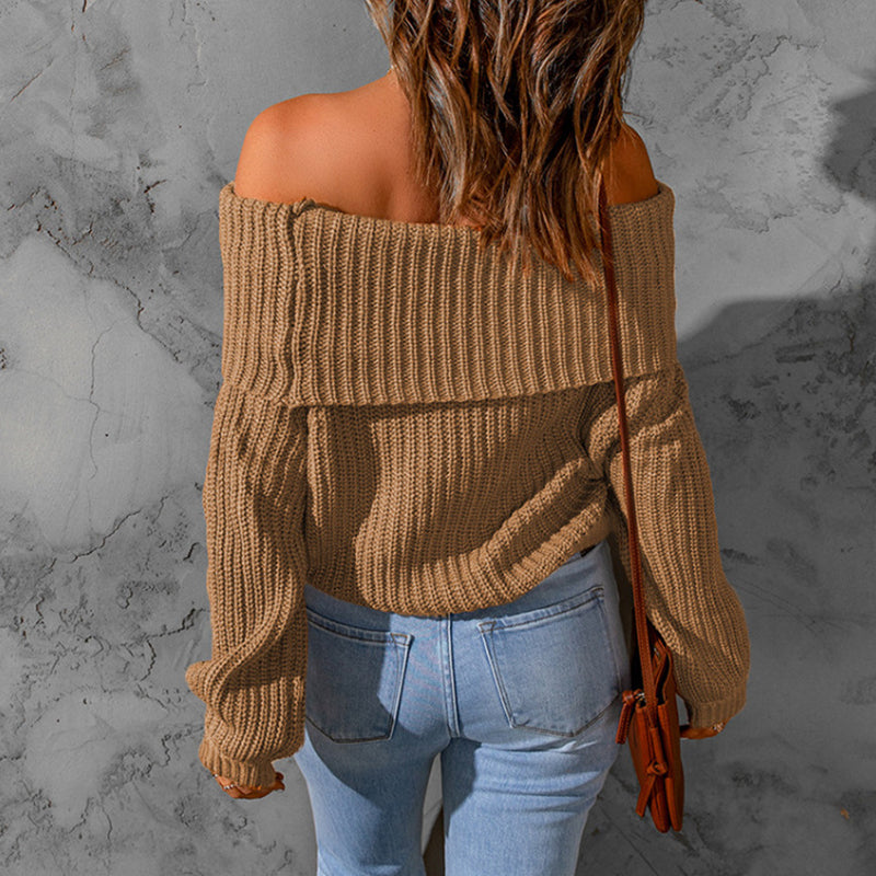 Women's Elegant Off-Shoulder Sweater, Textured Knit Long Sleeve Top For Winter Parties And Vacation