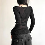 Women's Sparkly Mesh Top - Long Sleeve See Through Sexy Blouse For Party & Club