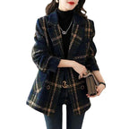 Coat Fashion Slimming Retro Plaid Patchwork Wool Female Suit