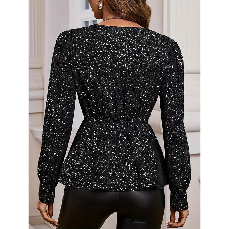 Womens Sparkly Tops Shiny Long Sleeve Ruched Asymmetrical Hem Sparkle Blouses Cocktail Party Evening Shirts