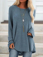 Round neck loose long sleeve pullover T-shirt