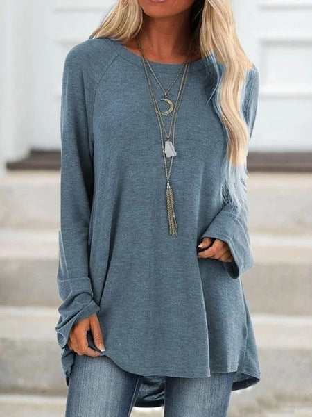 Round neck loose long sleeve pullover T-shirt