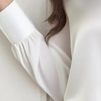 Women's Ribbon Detail Blouse, Lightweight Business Casual Shirt, Elegant Long Sleeve Office Work Top