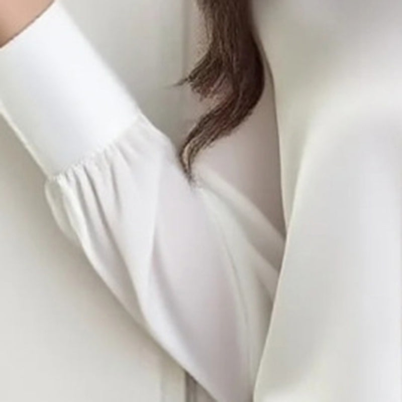 Women's Ribbon Detail Blouse, Lightweight Business Casual Shirt, Elegant Long Sleeve Office Work Top