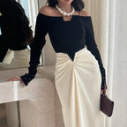 Elegant Sheath Dress With Color-blocking And Pearl Embellishments