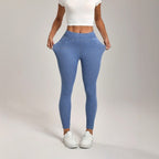 High Waist Slimming Hip Raise Tight Double Pocket Sports Casual Ankle Banded Pants