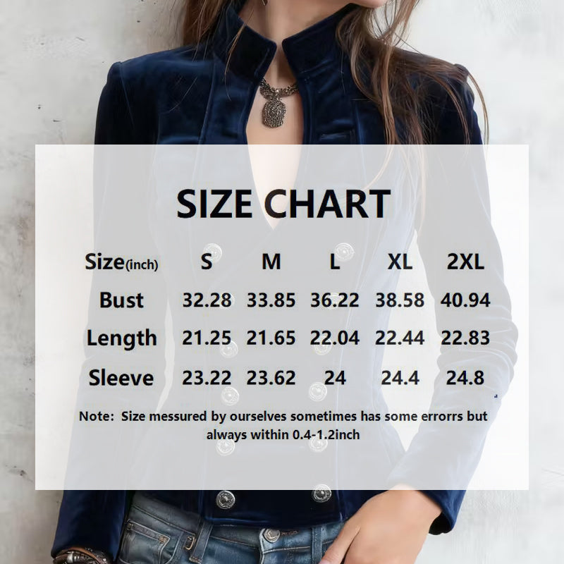Women's Solid Color Velvet Blazer, Double-Breasted V-Collar Long Sleeve Jacket With Waist Definition