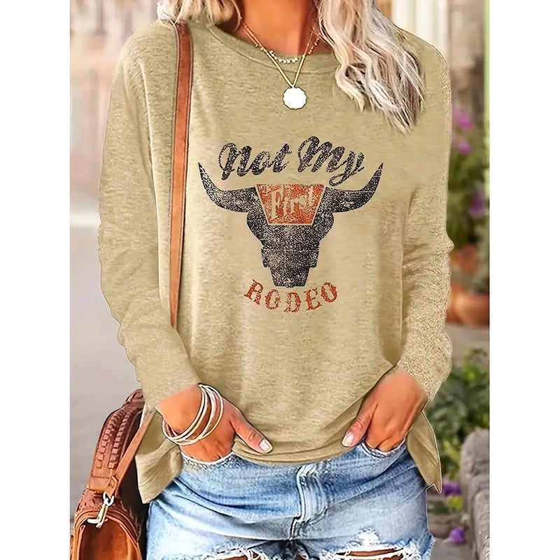 Not My First Rodeo Shirt Women Western Retro Cowgirls Crew Neck Long Sleeve T-Shirt