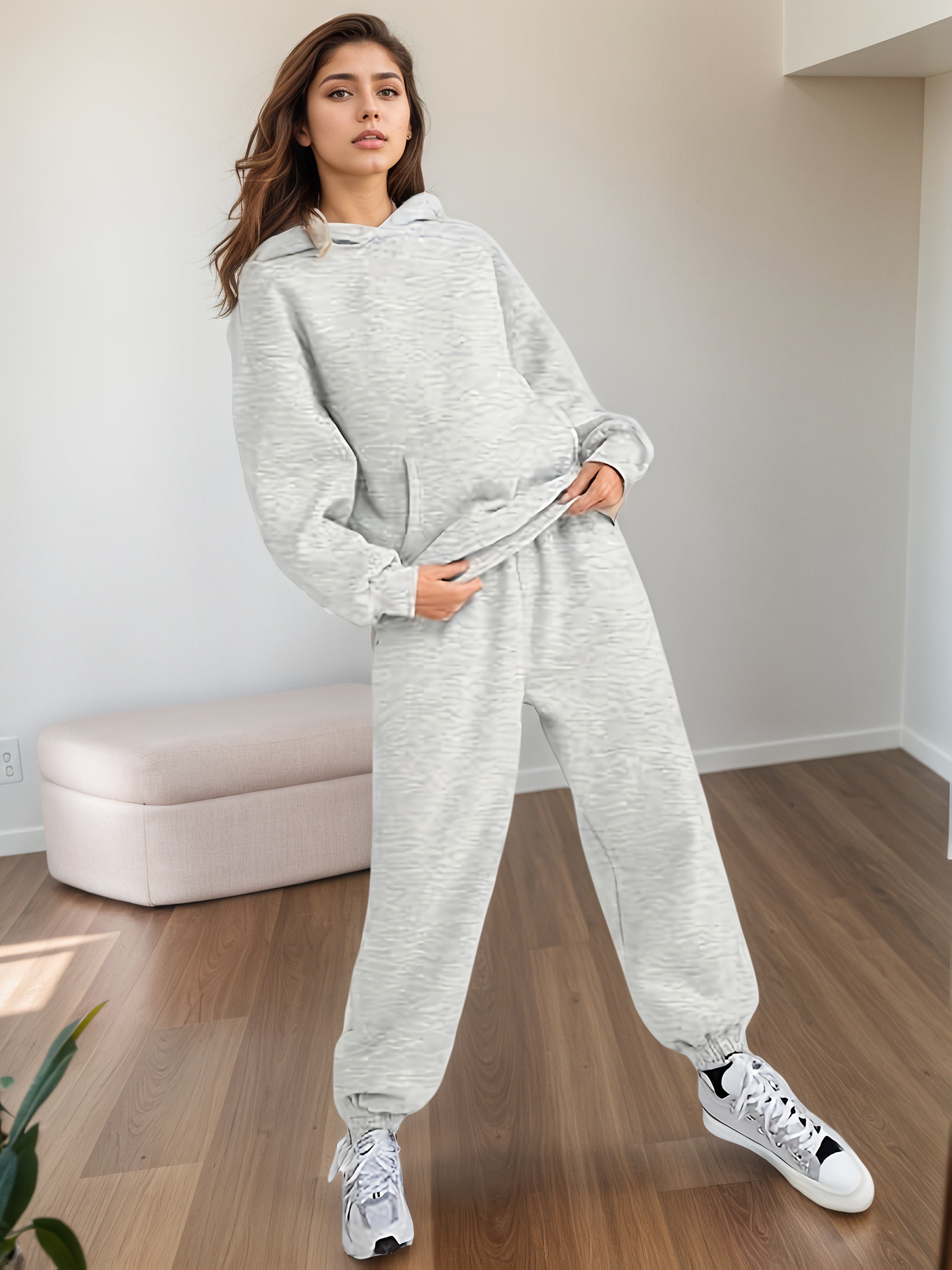 2025 Large Size New 2 Piece Outfits Lounge Hoodie Sweatsuit Sets Oversized Sweatshirt Baggy Fall Fashion Sweatpants With Pockets