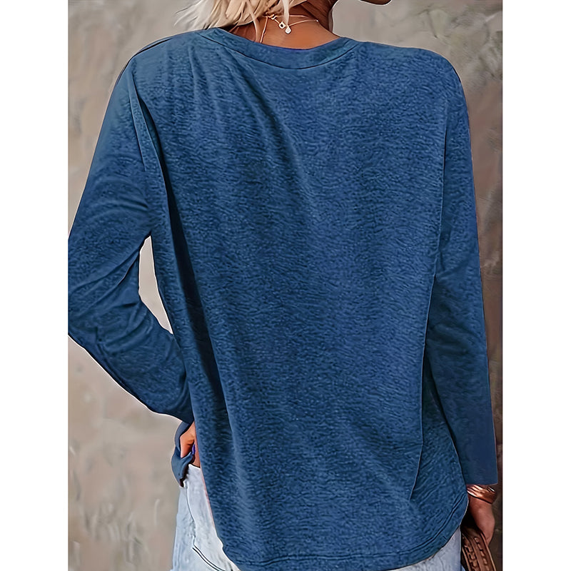 Women's Heart & Dog Paw Print T-shirt, Cute Crew Neck Long Sleeve Top For Spring & Fall