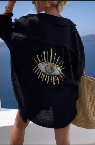 Women's Outdoor Beach Shirt Casual Sequin Beaded Shirt