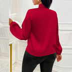 Women's Elegant Satin Blouse With Tie Neck, Ruffle Detail Long Sleeve Pullover For Spring And Fall Formal Wear