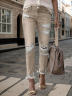 2025 New Women's Fashion Ripped Plus-sized Jeans, Straight And Slim 9-inch Jeans, Retro And Comfortable Jeans, Suitable For All Occasions, Plus-sized Women's Denim Clothing