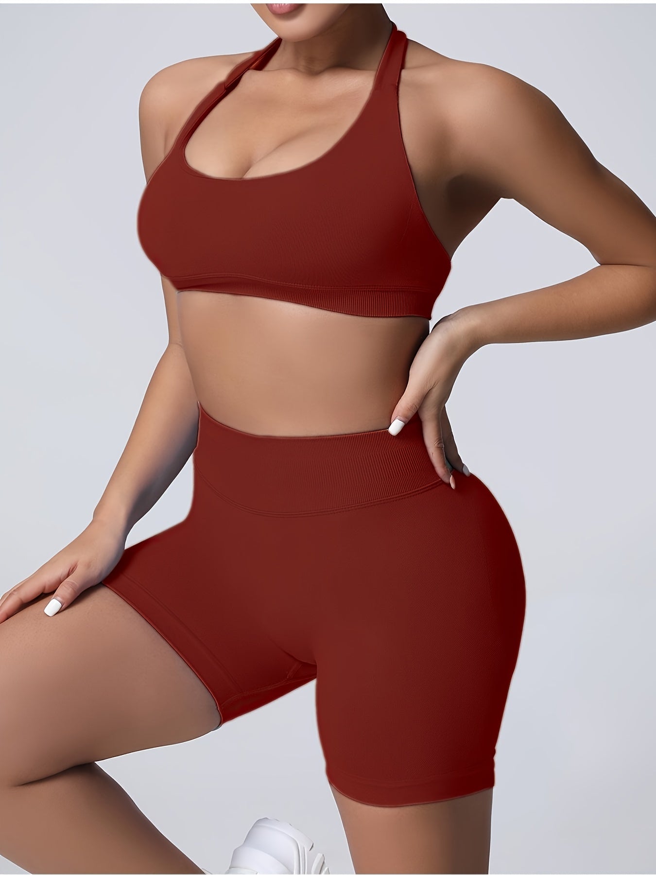 Women's Yoga Workout Set  Sports Bra High-Waist Shorts  Quick-Dry  Breathable