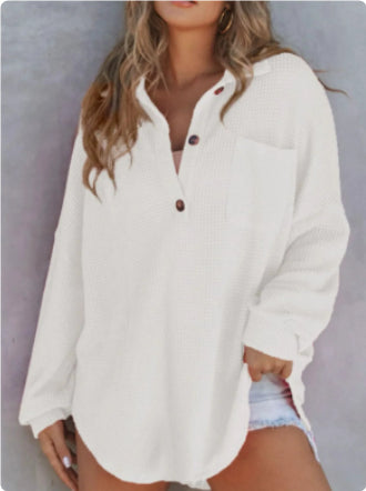 Women's Waffle Knit Loose Long Sleeve Top