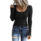 Women's Button Vest Color V-neck Long Sleeve Top