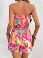 Women's Vacation Strapless Colorful Flower Pattern Printed Romper
