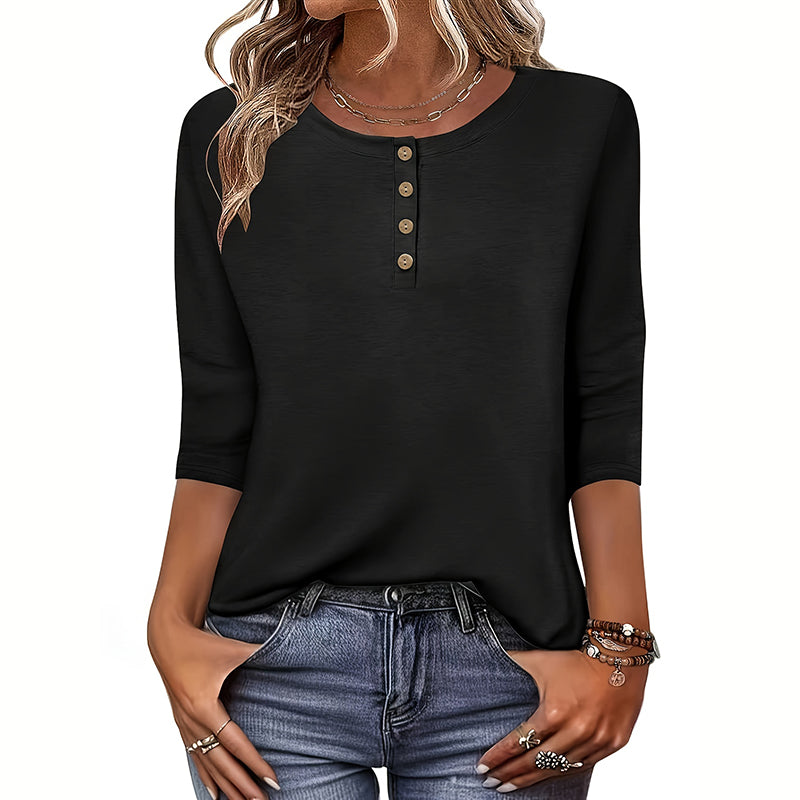 Women's 3-Pack Long Sleeve Tops, Fall Winter Casual Round Neck Tunic Blouses, Lightweight Button Pullover Shirts
