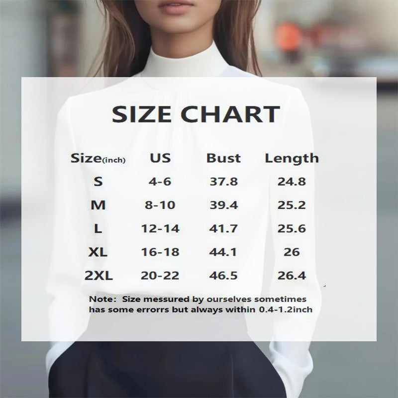 Women's Solid Color Long Sleeve Turtleneck Shirt, Pleated Detail Blouse For Office Wear And Formal Occasions