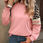 Women's Leopard Print Raglan Sweatshirt - Casual Striped Sleeve Pullover, Fashion Long Sleeve Top