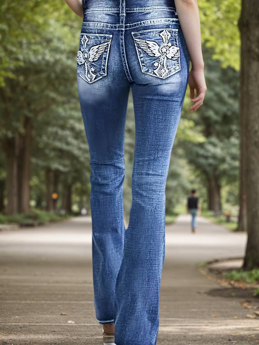 Women's Versatile And Fashionable Stretch Denim Bell Bottoms, Retro Street Style, Comfortable Embroidered Casual Jeans, Suitable For Daily Wear