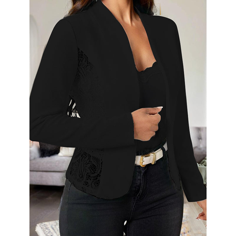 Women's Casual Lace Contrast Open Front Cardigan Jacket Long Sleeve Work Office Suit